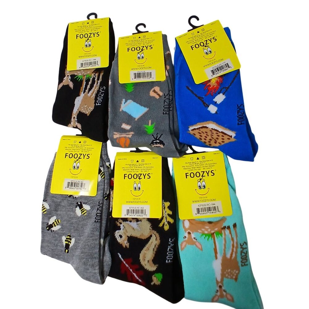 Foozys 6 Pair Camping Sock Bundle Women Deer Squirrel Smores Bee Outdoors #D-22 - Picture 6 of 6